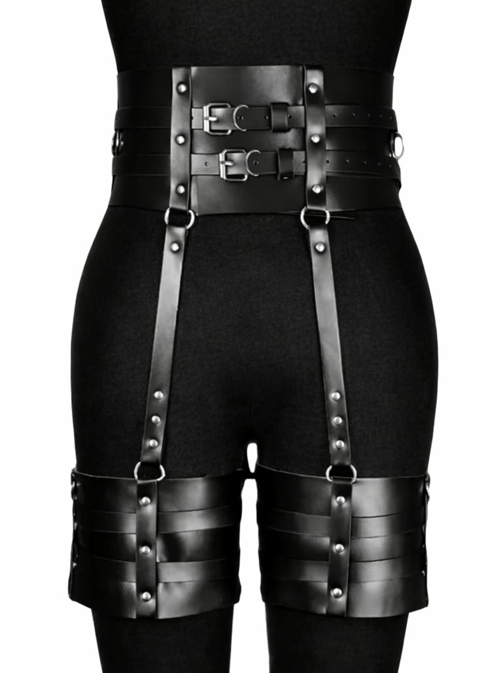 Women Dark and Mysterious PU Leather Metal Rings Harness